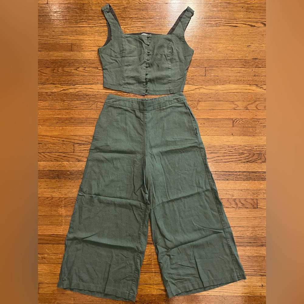 LUSH Olive Green Linen Blend Two-Piece Set